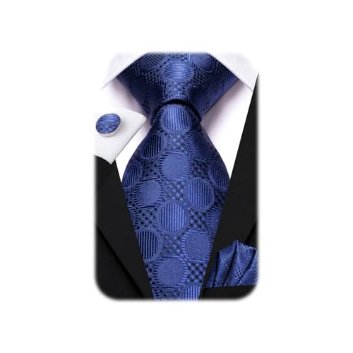 Dubulle Mens Paisley Striped Tie Woven Necktie for Men and Handkerchief Cufflinks Set Wedding Formal Business - color: Blue Plaid