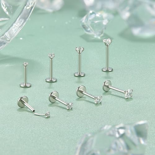LOLIAS 14K Gold Plated Threadless Nose Studs, Nose Rings for Women 20G 18G | Hypoallergenic 316L Surgical Steel Labret Studs, Push In Flat Back Earrings, CZ Nose Nostril Tragus Helix Piercing Jewelry - color: Silver Tone, size: 18G-1.5/2./2.5/3mm CZ