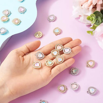 Elecrelive Crystal Heart Charms Rhinestone Heart Pendants Valentine Charms for Necklace Bracelet Earring Wedding Jewelry - color: 12 Colors Glass