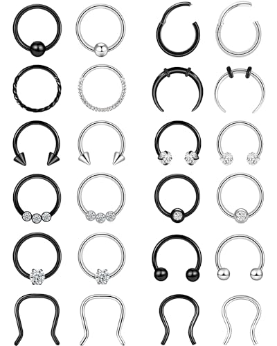 ONESING 20-30 Pcs Septum Rings 16G Septum Jewelry - Surgical Steel Piercings Horseshoe Helix Daith Smiley Tragus Lip Rings Nose Hoop Hinged Seamless Piercing Jewelry for Women Men - color: Color-A-16G-10mm