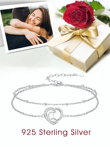 Dorunmo Initial Anklet 925 Sterling Silver Letter A-Z Layered Heart Anklet Beach Jewelry Birthday Gifts for Women - color: I