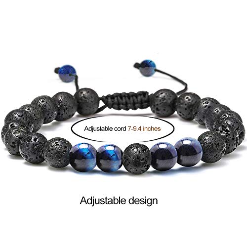M MOOHAM Mens Bracelet - Beaded Natural Stone 8mm Tiger Eye Matte Agate Lava Rock Bracelets for Men Teen Boys Grandpa Dad Birthday Gifts Jewelry - style: Lava Rock Blue Tiger Eye Bracelets