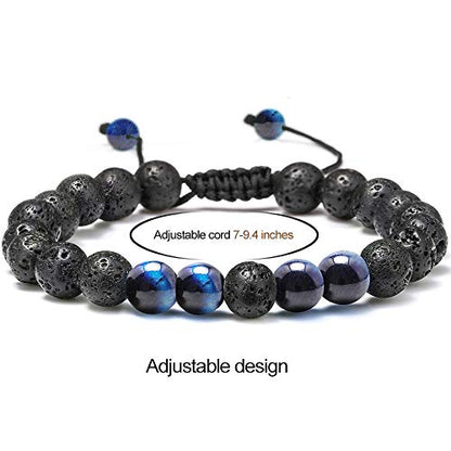 M MOOHAM Mens Bracelet - Beaded Natural Stone 8mm Tiger Eye Matte Agate Lava Rock Bracelets for Men Teen Boys Grandpa Dad Birthday Gifts Jewelry - style: Lava Rock Blue Tiger Eye Bracelets