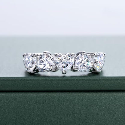 Moissanite Eternity Rings, S925 Sterling Silver Anniversary Band for Women - style: 2.5 CT Heart-Shaped