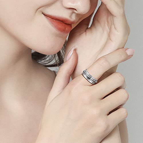 Sariel Cross Fidget Ring for Women - 925 Sterling Silver Spinner Rings Spinning Band Rings Wide Hammered - color: Silver