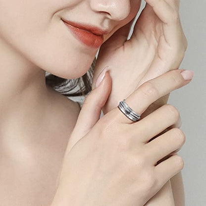 Sariel Cross Fidget Ring for Women - 925 Sterling Silver Spinner Rings Spinning Band Rings Wide Hammered - color: Silver