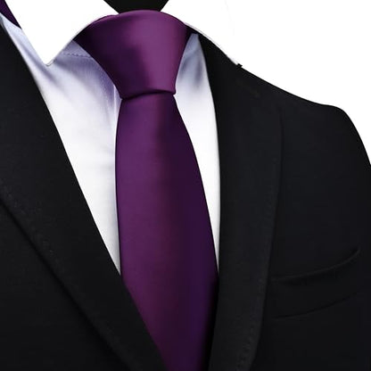 Branduce 3.15"（8cm） Mens Solid Satin Tie Pre-tied Adjustable Zipper Necktie for Business and Wedding - color: Dark Purple