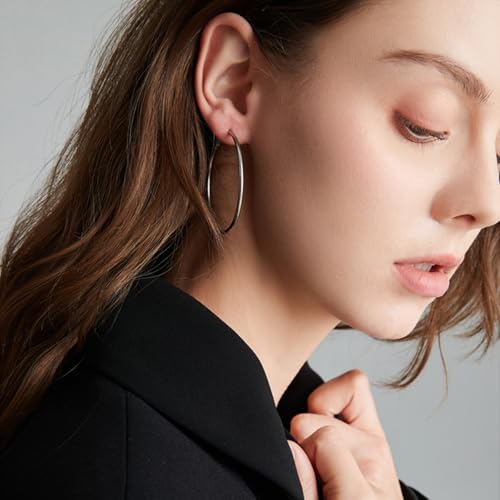 4 Pairs Silver Gold Hoop Earrings for Women | 14K Gold Plated Hoop Earrings Set Hypoallergenic Earring Lightweight Dangle Earrings Set - color: 1 Pair Silver-30mm