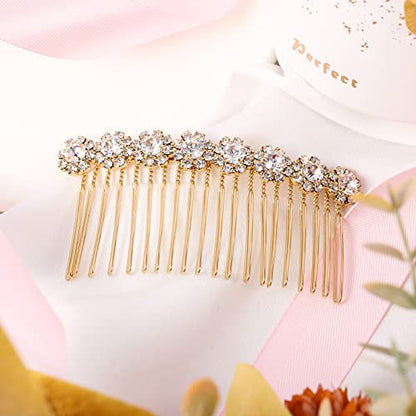 Geosar 4 Pieces Alloy Rhinestone Side Hair Combs Crystal Flower Clips Wedding Comb Bridal Jewelry Clips Combs French Hair Accessories for Women(Silver,Gold) - color: Silver,Gold