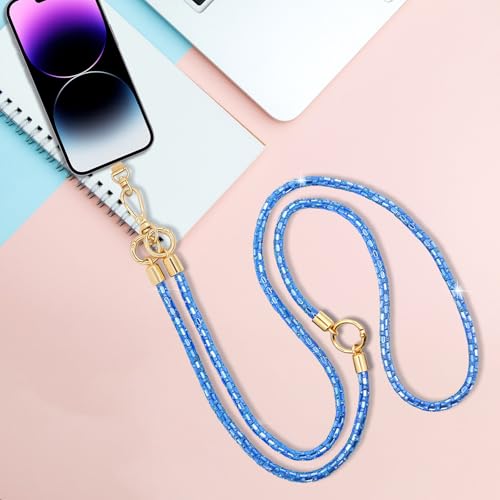 Crystal Phone Strap Crossbody Rhinestone Cell Phone Neck, Blue - color: Blue