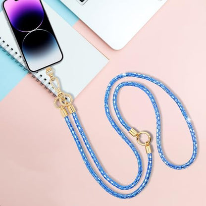 Crystal Phone Strap Crossbody Rhinestone Cell Phone Neck, Blue - color: Blue