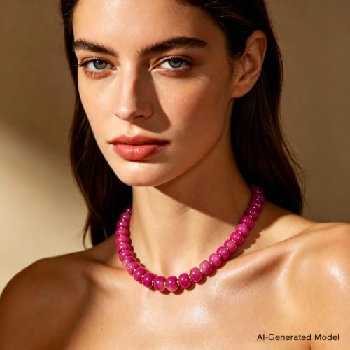 Colorful Chunky Resin Beaded Choker Necklaces for Women | Multicolor Beads, Sturdy Metal Chain, Adjustable, Detachable, Lightweight, Summer Beach Boho, Trendy Statement Jewelry Gift - color: Rose Red