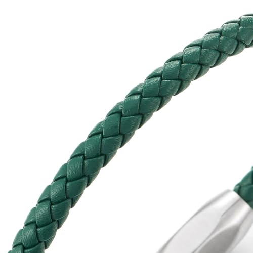 COOLSTEELANDBEYOND Minimalist Mens Women Leather Bracelet, Thin Braided Leather Bangle, Steel Oval Magnetic Clasp - color: B-Color: Green