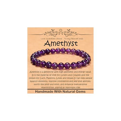 Natural Healing Gemstone Bracelet Handmade Yoga Stretch Elastic Bracelet Stress Relief Crystal Jewelry for Men and Women - color: Amethyst (Love Guardian), size: 6mm