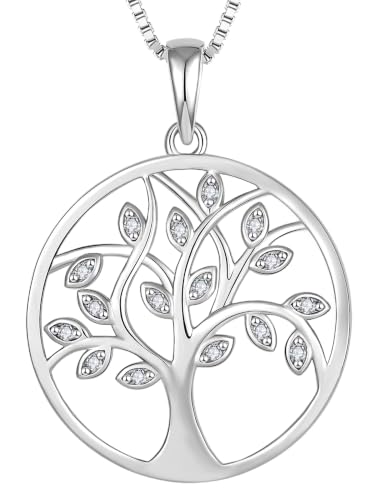 YL 925 Sterling Silver Tree of Life Necklace for Women Round Tree Pendant Birthstone Jewelry for Mom - color: 04-zirconia-Apr