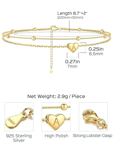 ChicSilver Sterling Silver Anklets for Women 925 Ankle Bracelets for Women Layered Heart Anklet With Beaded Anklets for Women - style: 03.C