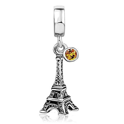 JMQJewelry Eiffel Tower Birthday Birthstone Jan-Dec Month Paris Dangle Womens Bead Charms for Bracelets Mothers Christmas Day - color: NOV
