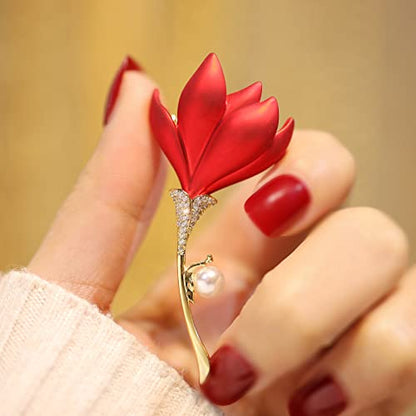 Red Rose Flower Brooches and Pins for Women Costume Jewelry Brooch Pins Broches Jewelry for Women Elegant Lady Pin - style: Poppy