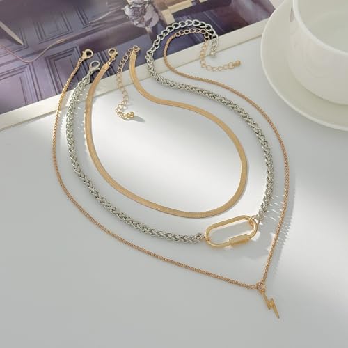 Gold Layered Necklace for Women Chunky Stacked Chain Link Paperclip Evil Eye Necklace Trendy Punk Jewelry - color: Silver C