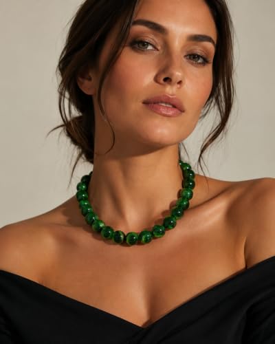 Colorful Chunky Beaded Necklaces for Women Trendy Large Bead Statement Necklace Boho Resin Bead Choker Summer Beach Jewelry Gifts Accessories - color: Dark Green