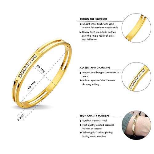 555Jewelry Womens Stainless Steel Fashion CZ Studded Cuff Bangle Bracelet - color: Yellow Gold - Grooved