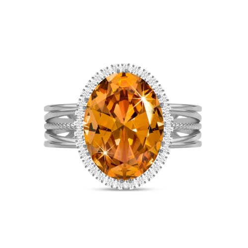 Linawe Costume Jewelry Adjustable Cocktail Ring for Women | Copper, Rhinestone, Cubic Zirconia, Oval, Fake Diamond, Crystal, Stone, Birthstone, Gemstone, Big, Chunky, Statement - color: White Orange