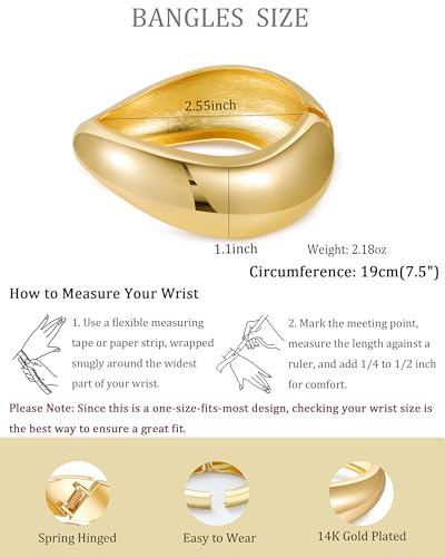 Bangle Bracelets for Women | 14K Gold Plated Trendy Wide Bracelets | Hinged Arm Cuff Bangles Chunky Bracelet for Women - color: Style D-Gold Plated Bangles