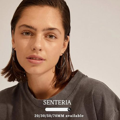 Senteria 2mm Thin 925 Sterling Silver Hoop Earrings for Women Hypoallergenic - color: black 50mm