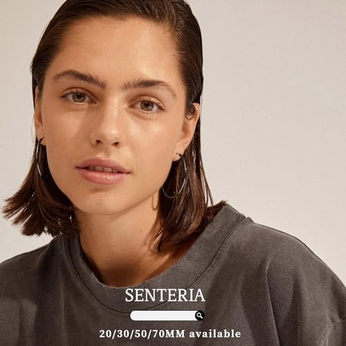 Senteria 2mm Thin 925 Sterling Silver Hoop Earrings for Women Hypoallergenic - color: black 30mm