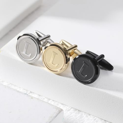 Initial Letter A-Z Cufflinks for Men Silver/Gold/Black Cufflinks 26 Alphabet Letter Copper Cufflinks for Formal Occasions Gifts Anniversary Business Wedding for Bridegroom Groomsmen - size: Silver, style: Initial: L