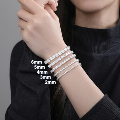 Moissanite Tennis Bracelet for Women Men S925 Sterling Silver D Color VVS1 Round Cut Moissanite Bracelet - color: Silver