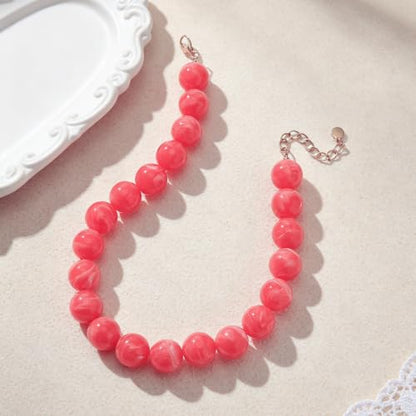 Chunky Beaded Necklace for Women Trendy Boho Collar Statement Necklace Large Round Resin Beads Choker Necklaces Summer Beach Jewelry Gifts - color: Orange Red