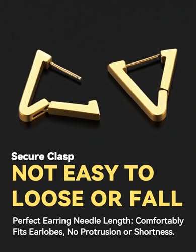 ChainsHouse Stud Earrings for Men Women,316L Stainless Steel/14K Gold/Black Plated Metal, Punk Hypoallergenic Surgical Huggie Hoop Earrings Mens Jewelry Piercing Hoop Earrings - style: A: Gold-Triangle(1 Pair)