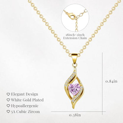 Birthstone Necklace for Women, 14K Gold Plated Heart Cubic Zirconia Pendant, Dainty Birthstone Jewelry Necklace Gifts for Birthday, Valentine’s Day Mother's Day - color: October-Tourmaline