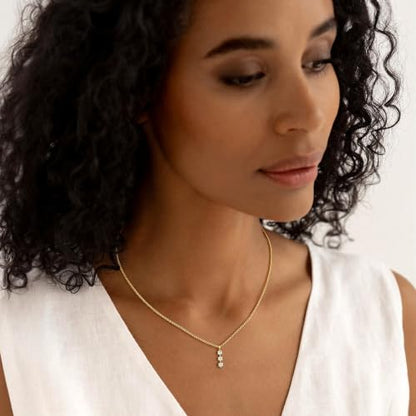 Pendant Gold Necklace for Women, Dainty 14K Gold/Silver Plated Real Pearl Diamond Pendant Choker Necklace Trendy Simple Drop Charm Necklaces Jewelry - color: Gold01