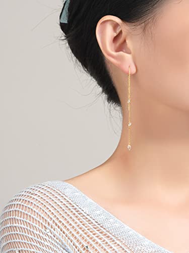 Threader Dangle Earring Teardrop Marquise Cubic Zirconia Gold/Silver Plated Long Link Chain Drop Earring for Women Girl - color: Threader Earring A-Silver