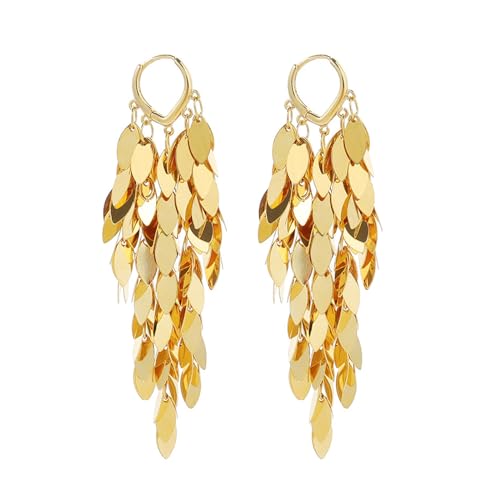 Long Dangle Earrings For Women, Fringe Chandelier Earrings Punk Metal Chain Earrings Hypoallergenic Lightweight Tassel Drop Earrings - color: Fringe-Gold