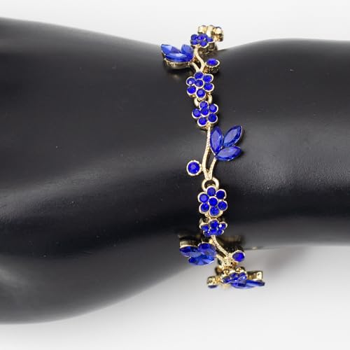 Brides Bridesmaid Flower Leaf Choker Necklace Dangle Earrings Link Bracelet Austrian Crystal Wedding Jewelry Set for Prom Costume Party Accessories for Woman - color: Blue-Gold Plated