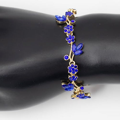 Brides Bridesmaid Flower Leaf Choker Necklace Dangle Earrings Link Bracelet Austrian Crystal Wedding Jewelry Set for Prom Costume Party Accessories for Woman - color: Blue-Gold Plated