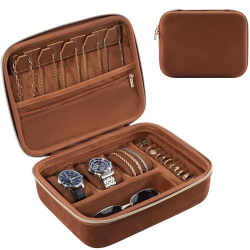 ProCase Mens Travel Jewelry Case, Jewelry Box & Organizer for Men -Brown | Extra Large 3-Slot Case for Watches, Necklaces, Rings & Bracelets, Zippered Organizer Bag - color: Brown, size: Extra Large