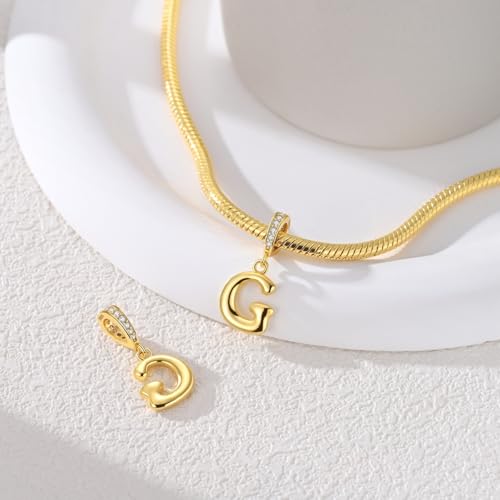 Hapour Gold Initial Letter Charms 925 Sterling Silver Alphabet Beads | 14K Gold Plated, A-Z Letter Charms, For Bracelets Necklace, Cubic Zirconia, DIY Dangle Pendant Beads, For Women Mom - color: Golden initial letter G