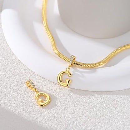 Hapour Gold Initial Letter Charms 925 Sterling Silver Alphabet Beads | 14K Gold Plated, A-Z Letter Charms, For Bracelets Necklace, Cubic Zirconia, DIY Dangle Pendant Beads, For Women Mom - color: Golden initial letter G