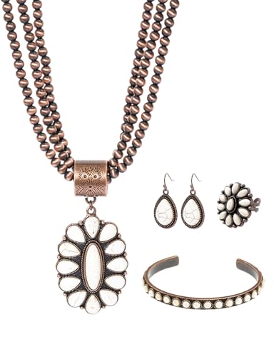 TOPACC Western Jewelry Set for Women Navajo Pearl Necklace Turquoise Cowgirl Accessories for Country Concert Outfit - color: A-White