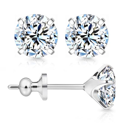 Limerencia Moissanite Stud Earrings, F136 Titanium Screw Back Earrings, D Color VVS1 Clarity Lab-created Moissanite Earrings, Hypoallergenic G23 Pure Titanium for Women Men Sensitive Ears - color: White Gold B, size: 6mm