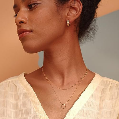Fettero Pendant Necklace Gold Choker Layered Coin Open Karma Circle Full New Crescent Moon 14K Gold Plated Simple Dainty Necklaces for Women Jewelry Gift - style: Karma Circle / 2 Layer