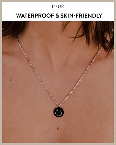 LUUK LIFESTYLE Stainless steel necklace with pendant and HAPPINESS card, 20” adjustable length, lucky charm, friendship chain, Valentine's Day gift, birthday, women's jewelry, silver, gold, rosegold - color: Silver, size: Smiley