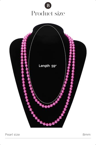 BABEYOND Long Pearl Necklace Faux Pearls Necklace Set Beaded Long Pearls Necklace 1920s Gatsby Costume Jewelry - color: Rose red