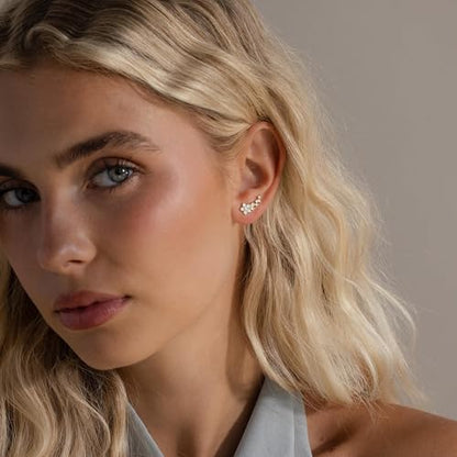 Robaice Cartilage Climber Earrings for Women，14K Gold Plated Helix Stud | Trendy Cluster Earrings, CZ Stud Earring, Tragus Conch Daith Piercing, Ear Crawer,Hypoallergenic Jewelry Gift for Women - color: D-Flower CZ