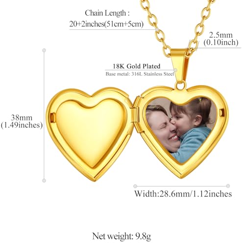 FindChic Locket Necklace for Women Custom Photo Memorial Gifts 4 Colors | Silver/Black/Rose Gold/Gold Plated Personalized for Loved Ones, Birthday Valentine's Day Keepsake - style: 14. No Pattern (DIY)-Gold