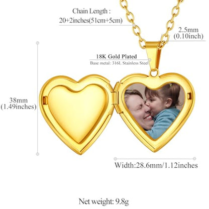 FindChic Locket Necklace for Women Custom Photo Memorial Gifts 4 Colors | Silver/Black/Rose Gold/Gold Plated Personalized for Loved Ones, Birthday Valentine's Day Keepsake - style: 14. No Pattern (DIY)-Gold